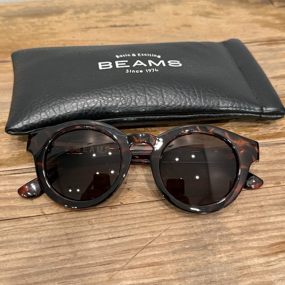 BEAMS Round Tortoiseshell Sunglasses Acetate Frame Japanese Fashion w/ Case